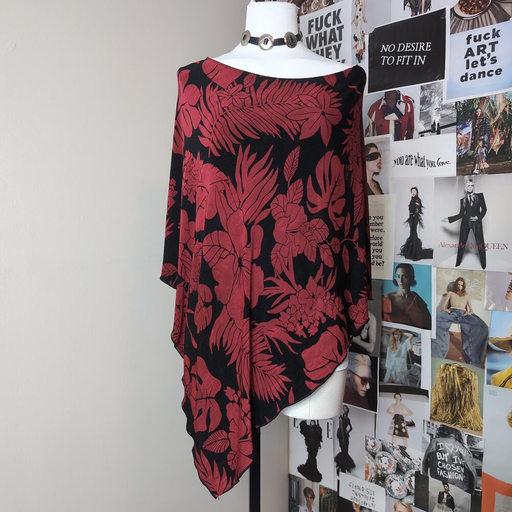 Floral Asymmetric Poncho Top Boho